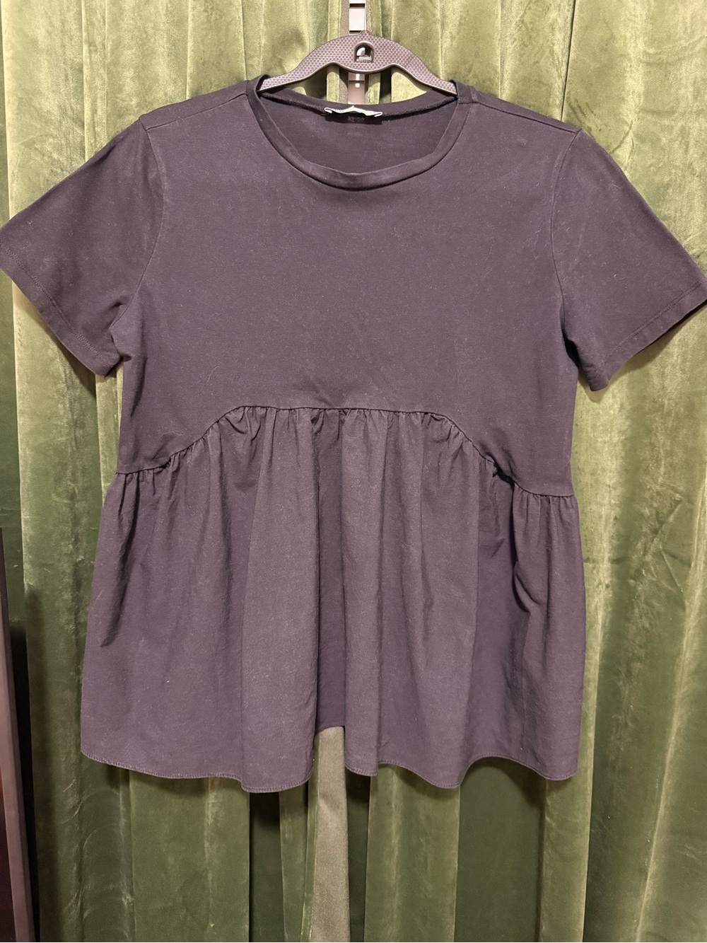 Zara cotton black combined textured t-shirt